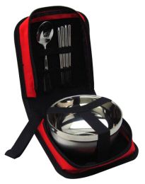 Camping Cooking Outdoor Travel Bag Tableware Stainless (Color: Red)
