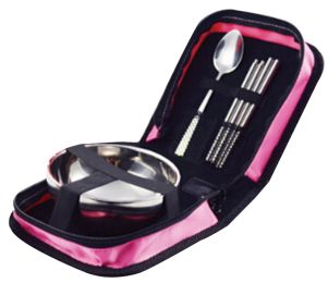 Camping Cooking Outdoor Travel Bag Tableware Stainless (Color: Pink)