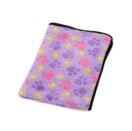 Super Soft Warm Washable Pet Bed Blanket (Color: Purple Paw Print)