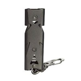 Double Tubes 150 DB Stainless Steel Survival Whistle Keychain (Color: Black)